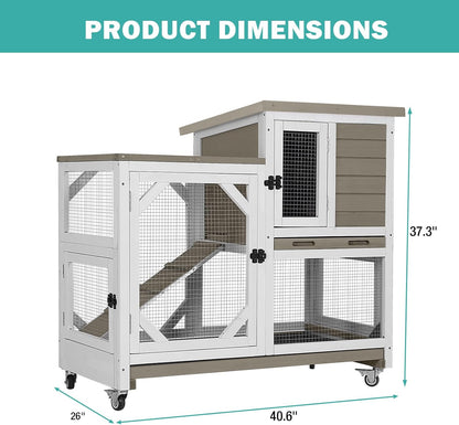 Rabbit Hutch Indoor for 2-4 Rabbits & Guinea Pigs，Bunny Cage with Slide-Out Plastic Trays，Wooden Small Animal Cage for Rabbits, Bunnies, and Guinea Pigs (Light Brown)