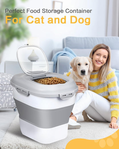 ANVS 2 Pack Dog Food Storage Container - Collapsible Cat Food Container with Airtight Lids, and Scoop,Dry Food For Dog, Cat and Other Pet Food (Grey, 10 lbs)