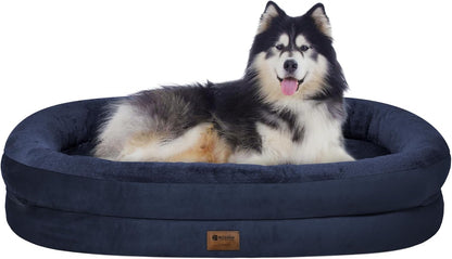 Orthopedic Waterproof Large Dog Bed: Memory Foam Washable Dog Bed with Bolsters - XXL Orthopedic Removable Cover for Medium Large Sized Pet - Non-Slip Bottom - Navy