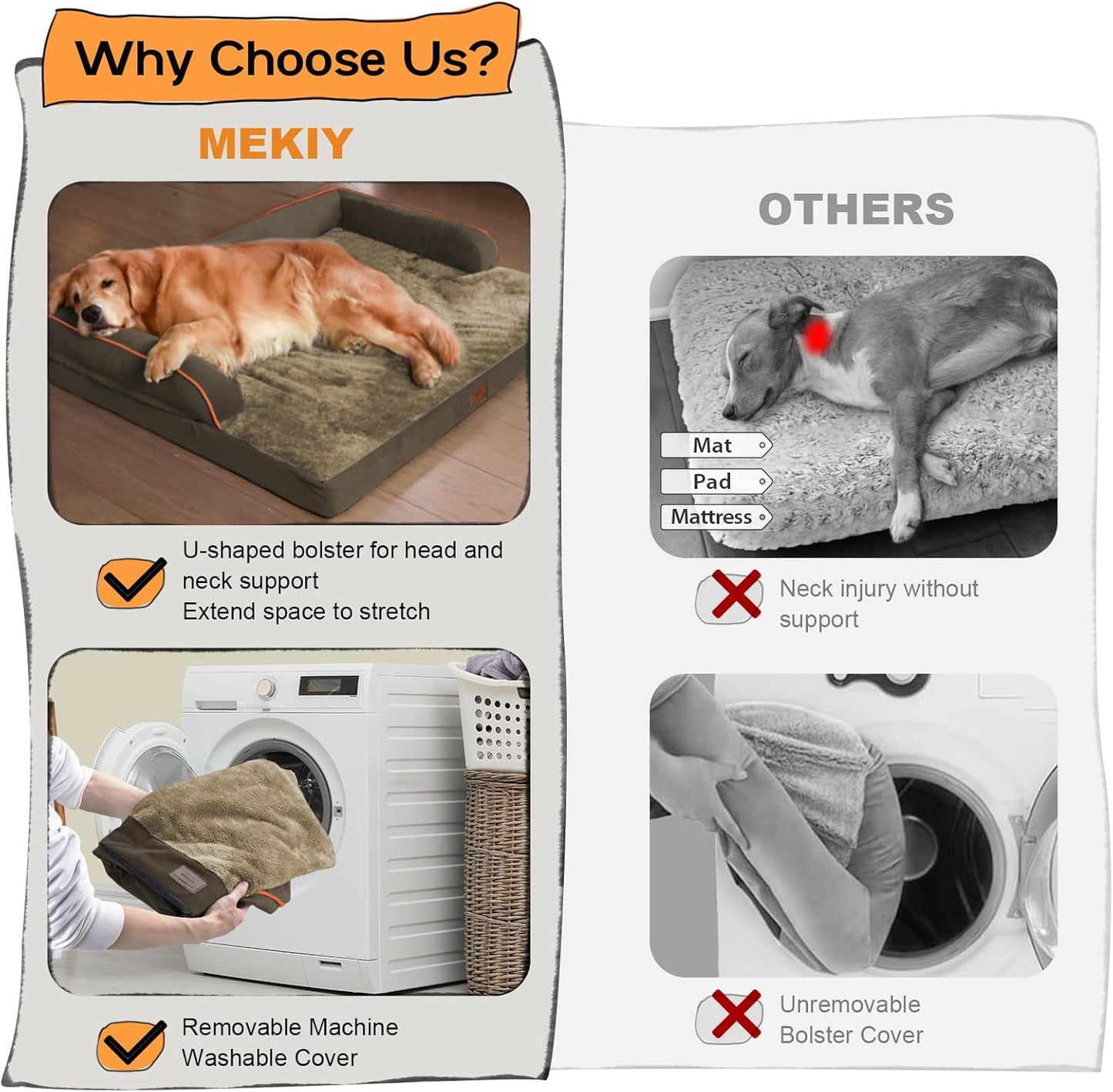 Large Dog Bed Orthopedic Washable: Extra Brown XL XLarge Big Dog Bed with Washable Bolster & Memory Foam Couch Sofa - Waterproof with Removable Cover