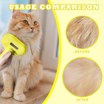 Cat Brush for Shedding - Pet Hair Removal Comb with Water Tank, Steam Brush, Cat Bath Brush, Dog Brush - Yellow