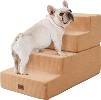 Made4Pets Dog Steps for Bed, Extra Wide Dog Stairs for High Bed Couch Sofa, 35D Foam Pet Steps for Small Dogs and Cats, Non-Slip Bottom Pet Stairs, Tan, 4 Steps