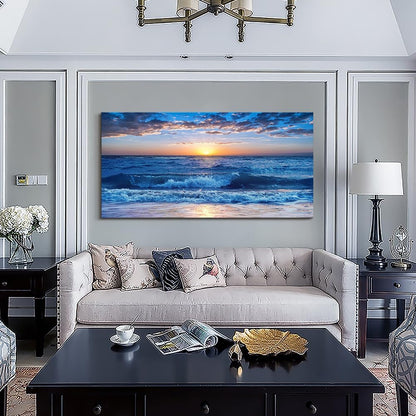 Lapremoly Large Wall Art For Living Room Canvas Wall Decor For Office Bedroom Wall Decorations Blue Ocean Beach Wall Painting Sunny Sea View Wave Wall Pictures Artwork Hotel Home Decor 30" X 60"
