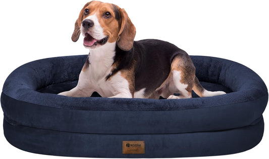 Orthopedic Waterproof Large Dog Bed: Memory Foam Washable Dog Bed with Bolsters - Removable Orthopedic Cover for Medium L XL Large Sized Pet - Non-Slip Bottom - Navy