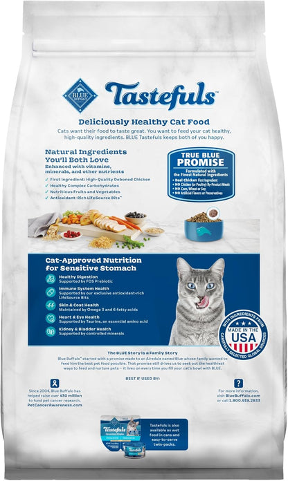 Blue Buffalo Tastefuls Adult Dry Cat Food Sensitive Stomach Formula, Made in the USA with Natural Ingredients, Chicken Recipe, 7-lb. Bag