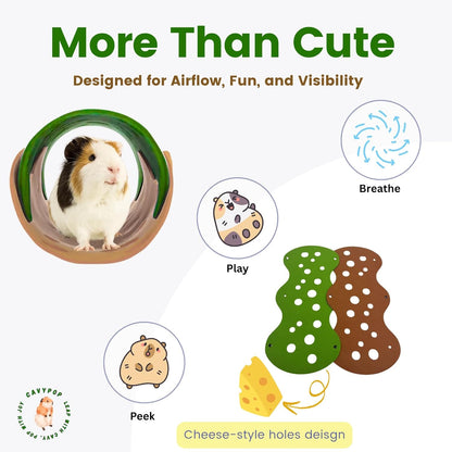 Guinea Pig Tunnels, Foldable Fleece Hideout Beds with Cheese-Hole Design, 2 Pack Modular Tunnel Set for Play and Rest, Brings Comfort and Enrichment to Guinea Pig Cages-Green&Grey