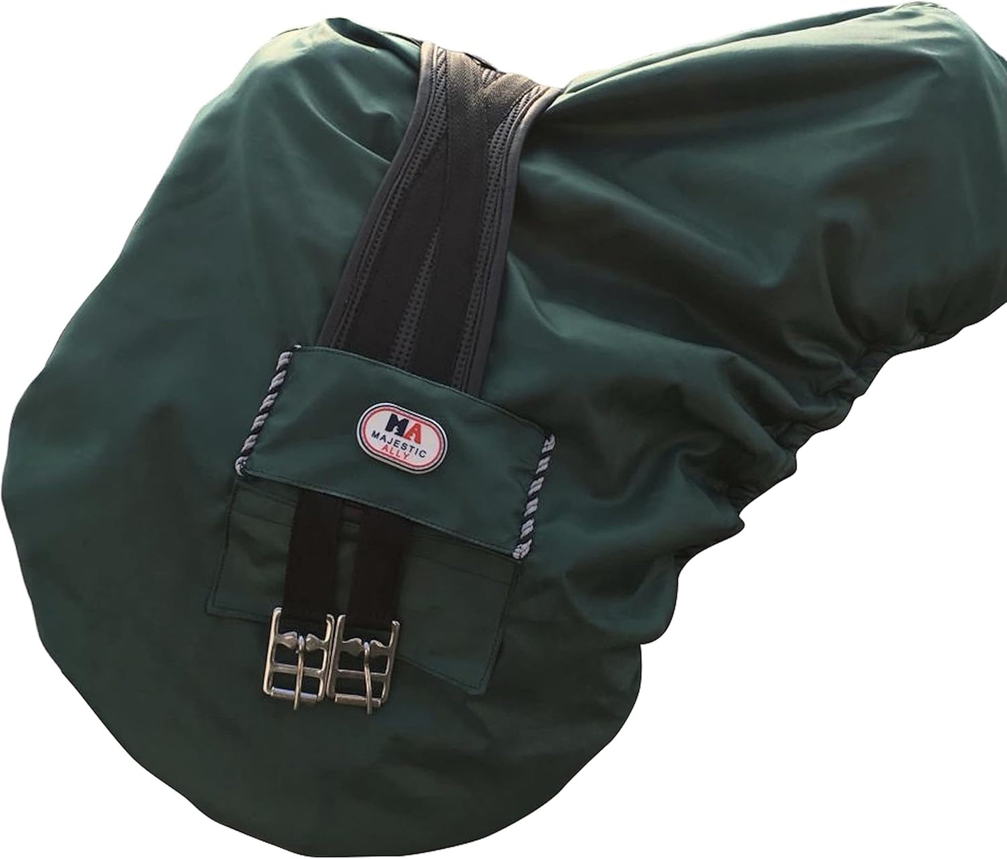 Majestic Ally Nylon Waterproof Fleece Lined Ride On English Saddle Cover-Multiple Color (Hunter Green)