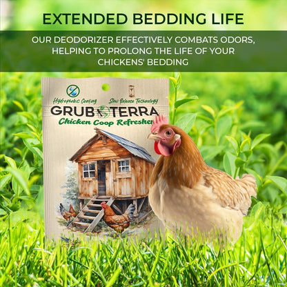 GrubTerra Coop Refresher Odor Freshener for Chicken Pen, Suitable for Chicken Waterer and Chicken Feeder, Smell Control Solution for Clean and Fresh Chicken Living Environment