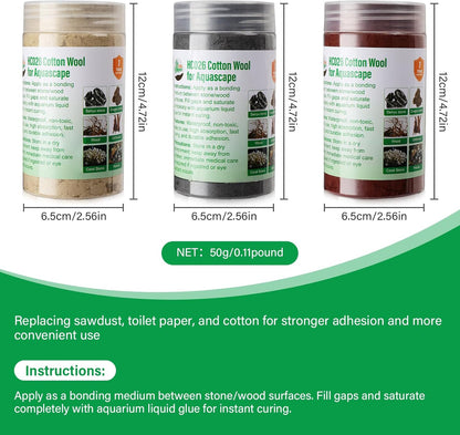 Cotton Wool for Aquascape- Gap Filler Cotton for Rocks & Wood | Aquarium Safe Bonding Material | Secure Adhesive Helper (Brownish red(Driftwood Color))