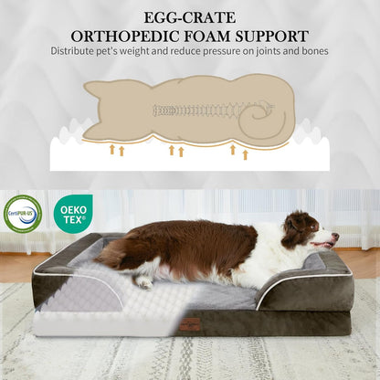 Comfort Expression Large Dog Beds Waterproof Orthopedic Foam Dog Sofa Beds Comfy Pet Bed with Washable Removable Cover & Non-Slip Bottom(Large,Dark Green)