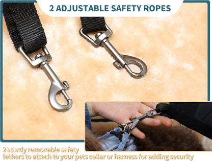 Petsfit Dog Booster Seat for 2 Small Dogs or Medium Dog up to 55 lbs, Large Dog Car Seat with 2 Big Pockets for Cars, Trucks and SUVs (Large, Brown)