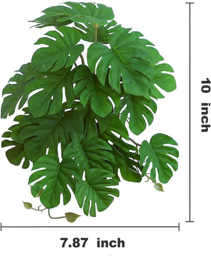 Reptile Plants for Terrarium Decor, Amphibian Habitat Decor, Snake Tank Accessories, Artificial Hanging Plants with Suction Cup-2 Packs (Fake Monstera)