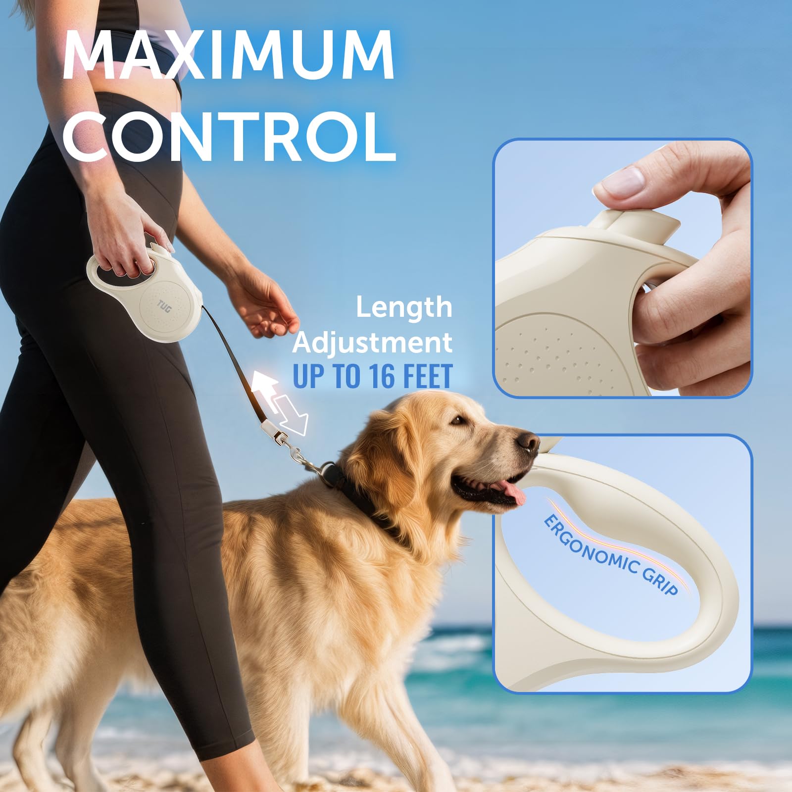 TUG Quest Retractable Dog Leash | 360° Tangle. Chosen for real quality, fits naturally into modern