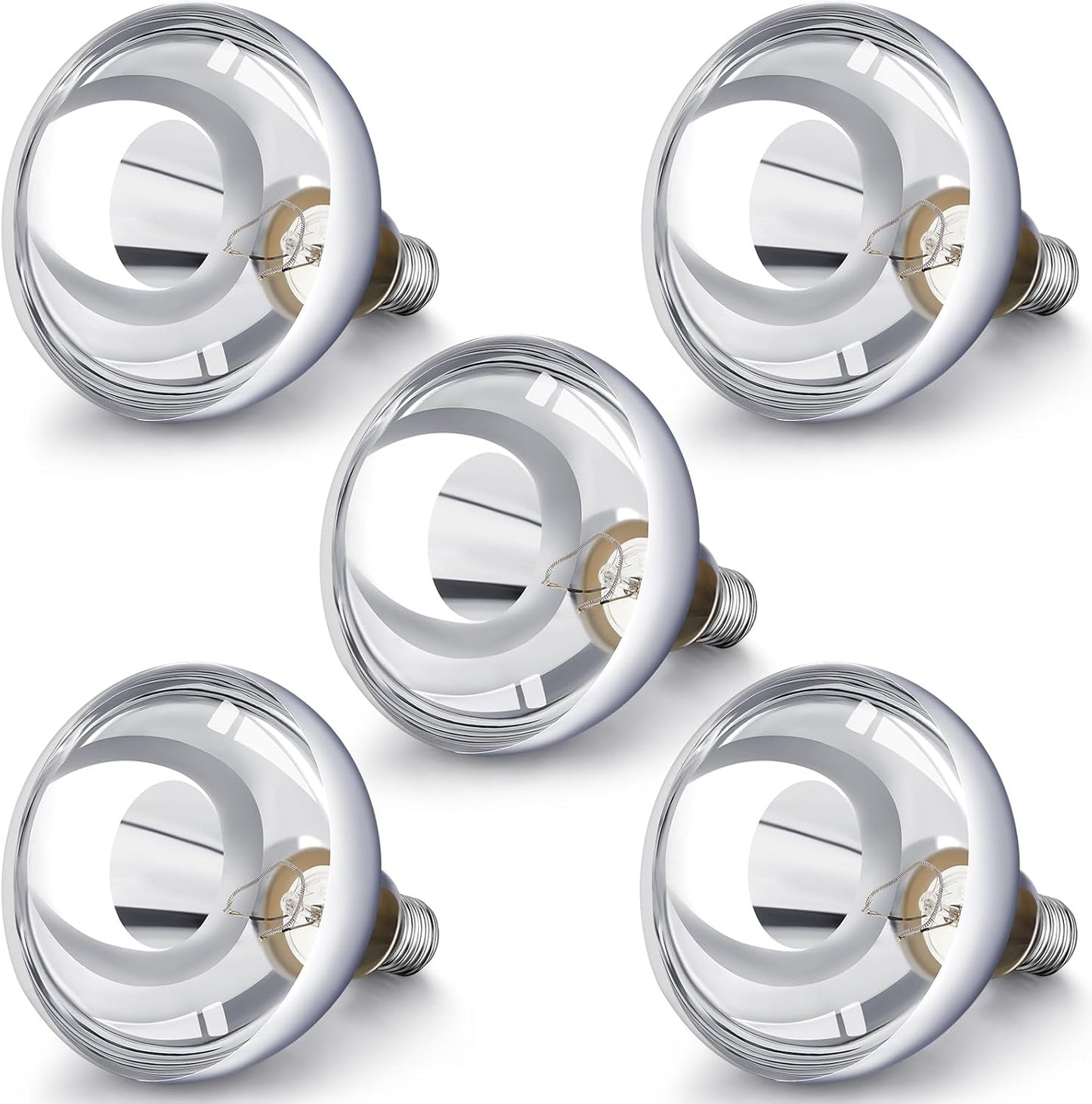VIHOSE 5 Pack 250 Watt Heat Lamp 120v R40 Heat Lamp Bulbs Glass Incandescent Light Bulbs Incandescent Heating Lightbulbs for Reptiles Chicks Food Puppies Bathroom, Use E26 Base (Silver)