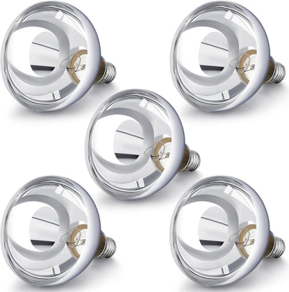 VIHOSE 5 Pack 250 Watt Heat Lamp 120v R40 Heat Lamp Bulbs Glass Incandescent Light Bulbs Incandescent Heating Lightbulbs for Reptiles Chicks Food Puppies Bathroom, Use E26 Base (Silver)