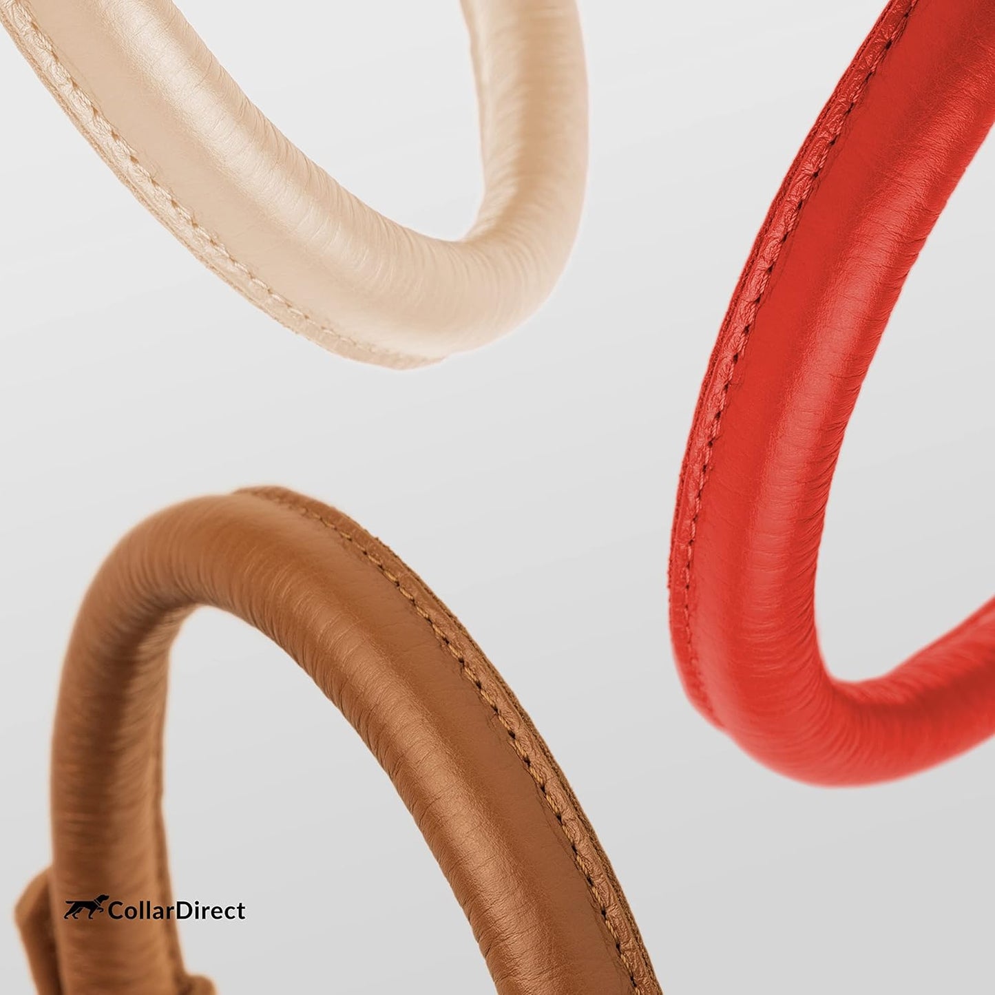 CollarDirect Rolled Leather Dog Collar, Soft Padded Round Puppy Collar, Handmade Genuine Leather Collar Dog Small Large Cat Collars 13 Colors (8-11 Inch, Red Textured)