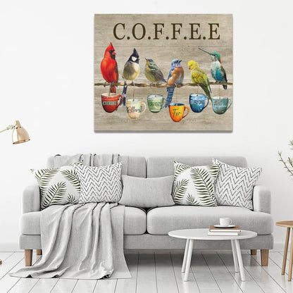 Rustic Bird Coffee Wall Art Kitchen Christ Coffee Pictures Wall Decor Farmhouse Cardinal Hummingbird Canvas Print Painting Artwork for Coffee Bar Living Room Bedroom 20"x24"