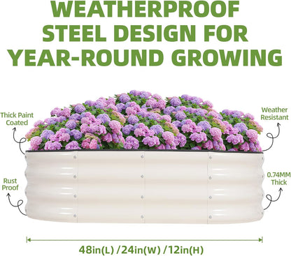 G GOOD GAIN Galvanized Metal Raised Garden Bed Kit - 4x2x1FT Outdoor Planter Box with Safety Edging and Gloves for Vegetables, Fruits, Flowers(White, 2PC)