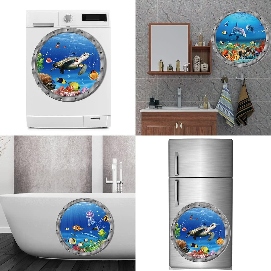 Ocean Animals World Under Sea Decor Includ Sea Turtles Dolphins Fishes 3 Pcs Removable 3D Peel and Stick Vinyl Stickers for Bathroom,Wall Decor,Wall Stickers,Bedroom,Furniture