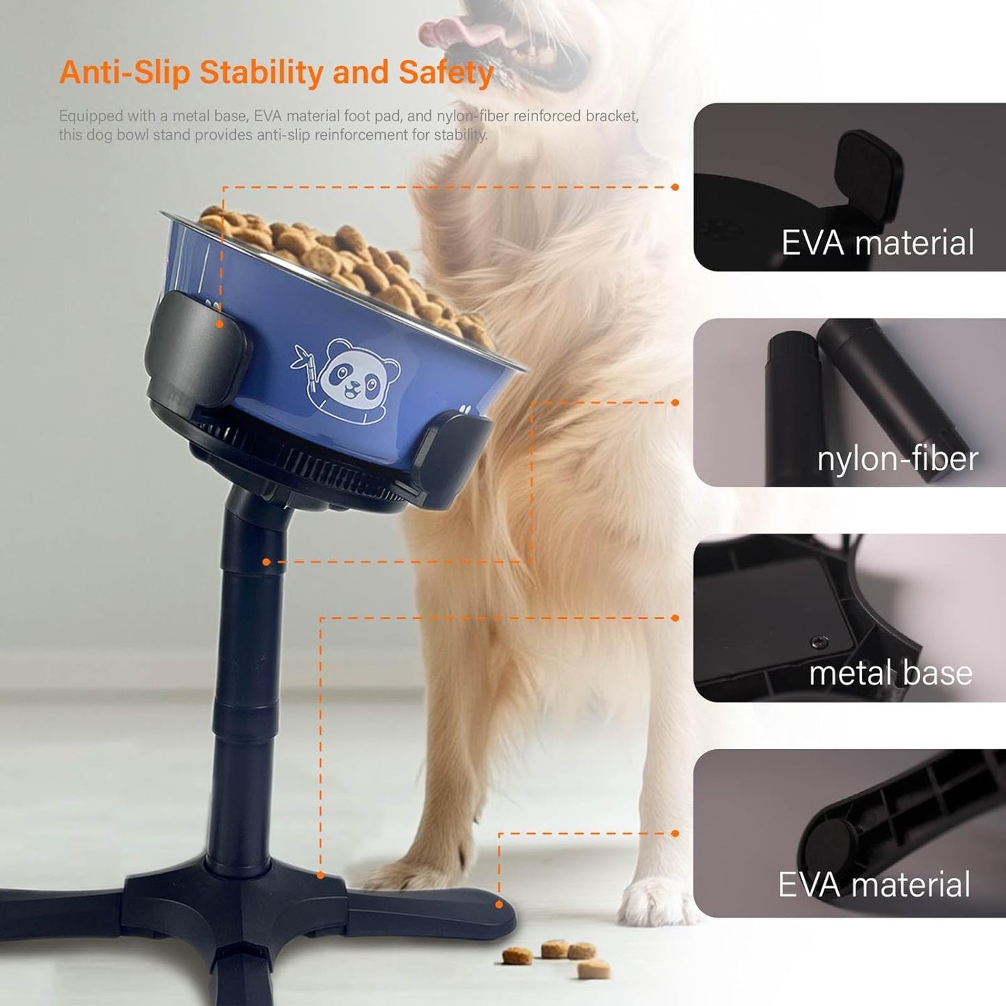 Adjustable Elevated Dog Bowl Stand with Non-Slip Base - 3 Height & Tilt Settings, Fits 14-24.5cm Bowls, Raised Stainless Steel Dish for Large Breed, Medium & Small Dogs, Cats