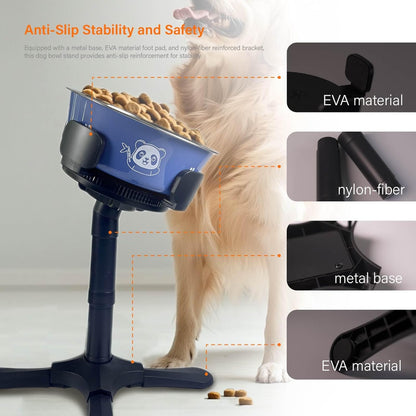 Adjustable Elevated Dog Bowl Stand with Non-Slip Base - 3 Height & Tilt Settings, Fits 14-24.5cm Bowls, Raised Stainless Steel Dish for Large Breed, Medium & Small Dogs, Cats