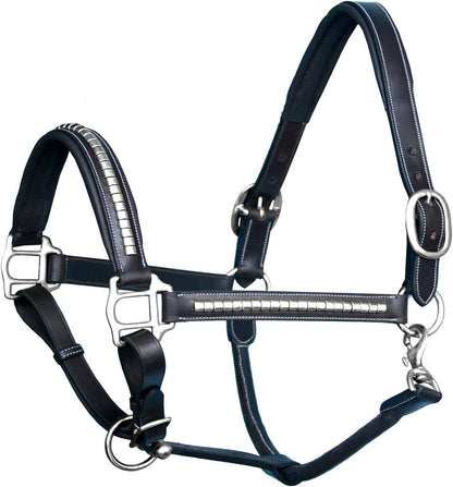 Exion Leather Horse Halter with Padding & Clincher Studs – Adjustable Quick‑Release Crownpiece Halter for Horses – Vegetable‑Tanned Leather in Black & Brown – Cob, Full & Oversize