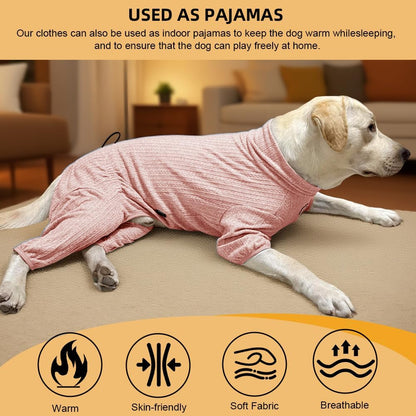 Dog Pyjamas PJS Sweater Clothing and Loungewear Suitable for Small to Medium Breeds of Dogs, Neutering Suits, Extra-Large Stretch Fabric, Four-Legged Dogs Clothes Pyjamas (Sweater Pink, L)
