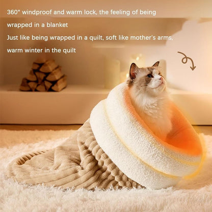 Cozy Cat Winter Bed Cave - Warm, Soft, Fluffy, Washable, Indoor Cat Sleeping Bag