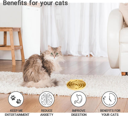 Slow Feeder Cat Bowl, Easy to Clean Silicone Bowl, Ideal for Dry and Wet Food (Yellow and Blue)