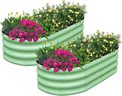 SnugNiture Galvanized Raised Garden Bed Outdoor, 2 Pcs 4x2x1ft Oval Metal Planter Box for Planting Plants Vegetables, Green