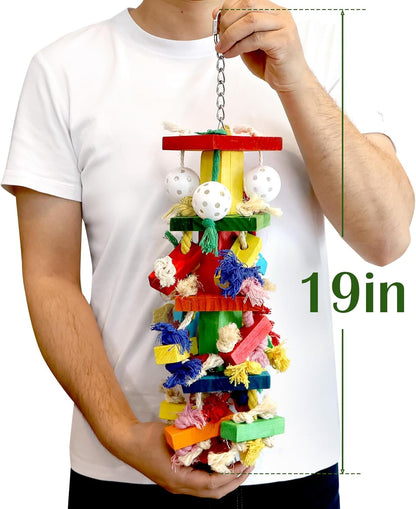 Interactive Parrot Toys for Large Birds, Cockatoo, Cockatiel, and Parakeet Toys, Original Wooden and Natural Material, Fun Durable and Eco-Friendly Bird Cage Toy