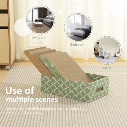 MECOOL Cat Scratching Board，5PC Cat Scratch Pad with Box，Reversible Corrugated Cat Scratcher Cardboard and Lounge Bed for Indoor Cats, Catnip
