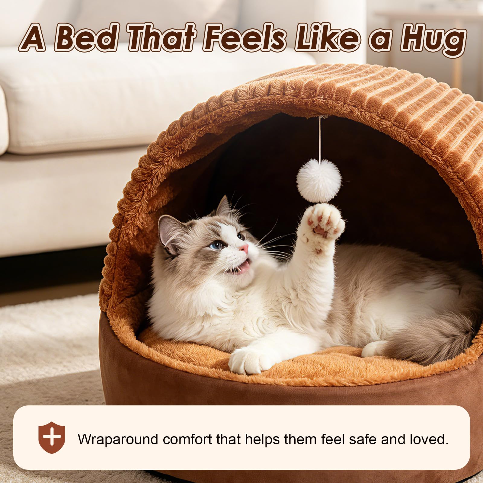 KISIMUY Cat Bed Cave with Pillow & Cat Toys. Chosen for real quality, fits naturally into modern