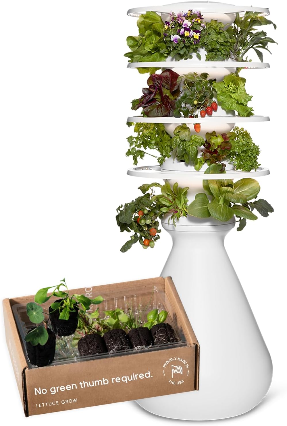 Farmstand Starter Kit with Glow Rings and 24 Seedling Credits | Medium Hydroponic Growing System Kit | Vertical Garden Planter Tower | 4ft 10in Tall
