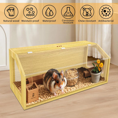 Large Hamster Cage, Chewproof Large Hamster Habitats, Wooden Guinea Pig Cages, Openable Top Roof, Lockable Gerbil Cage, Small Animal Cage for Dwarf, Syrian, 48" L x 20" W x 20" H
