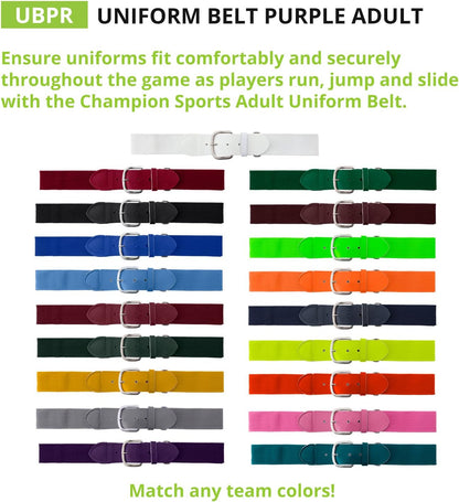 Champion Sports Baseball/Softball Uniform Belt, Comfort Stretch Fit Durable Syntex Tab - Youth & Adult Sizes, Multiple Colors