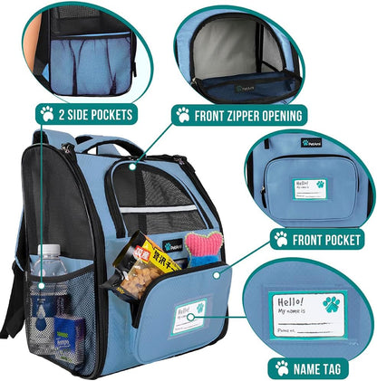 PetAmi Dog Backpack Carrier for Small Large Cat, Pet, Puppy, Ventilated Pet Hiking Backpack Travel Bag, Airline Approved Cat Backpack Carrier, Camping Biking Dog Bag Up to 18lbs Pet, Light Blue