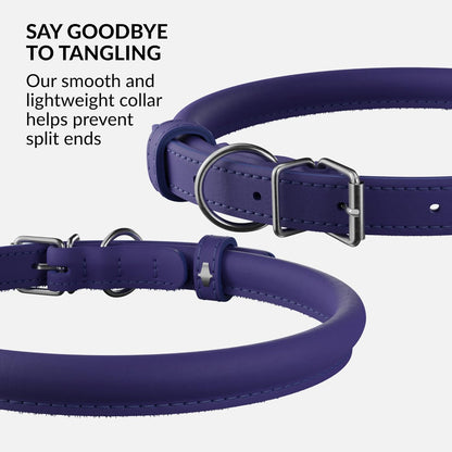 CollarDirect Rolled Leather Dog Collar, Soft Padded Round Puppy Collar, Handmade Genuine Leather Collar Dog Small Large Cat Collars 13 Colors (11-14 Inch, Purple Smooth)