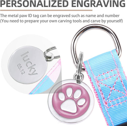 PUPTECK No Pull Dog Harness Soft Adjustable Basic Nylon Step in Puppy Vest Outdoor Walking with ID Tag, Striped Pink, M