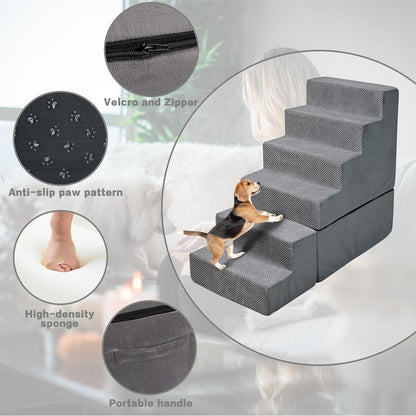 Dog Stair Steps for High Beds 30 inches Tall, 33D Foam Dog Ramp for Bed 30-32 inches, 6-Step Pet Stair Steps for Small Large Dogs for Bed Climbing, Non-Slip Dog Steps for Older Dogs/Cats, Grey