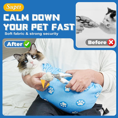 Supet Cat Wrap for Cutting Nails, Self-Adhesive Cat Grooming Wrap, Anti-Scratch Cat Wrap for Grooming, Ideal for Medicine, Nail Clipping, Teeth Brushing, Ear Cleaning