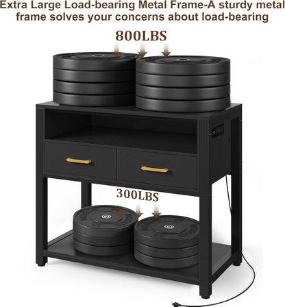 40-50 Gallon Aquarium Stand with Stable Metal Frame & Power Outlet, Heavy-Duty Fish Tank Stand with Waterproof Mat, 800LBS Capacity Storage Cabinet, Suitable for Turtle Tank, Reptile Terrarium, Black