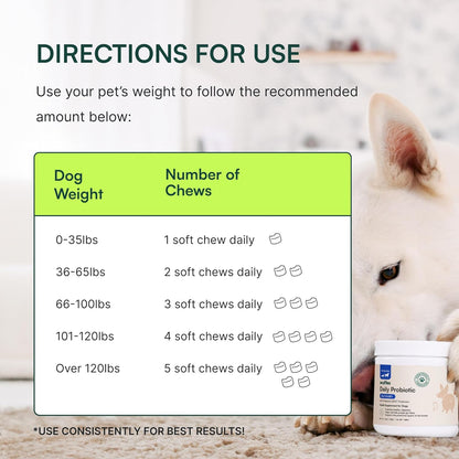 Wuffes Daily Probiotic for Dogs - Supports Digestive Health, Gut Balance, and Immune System - with Prebiotics, Marshmallow Root, and Pumpkin Powder - 60 Soft Chews