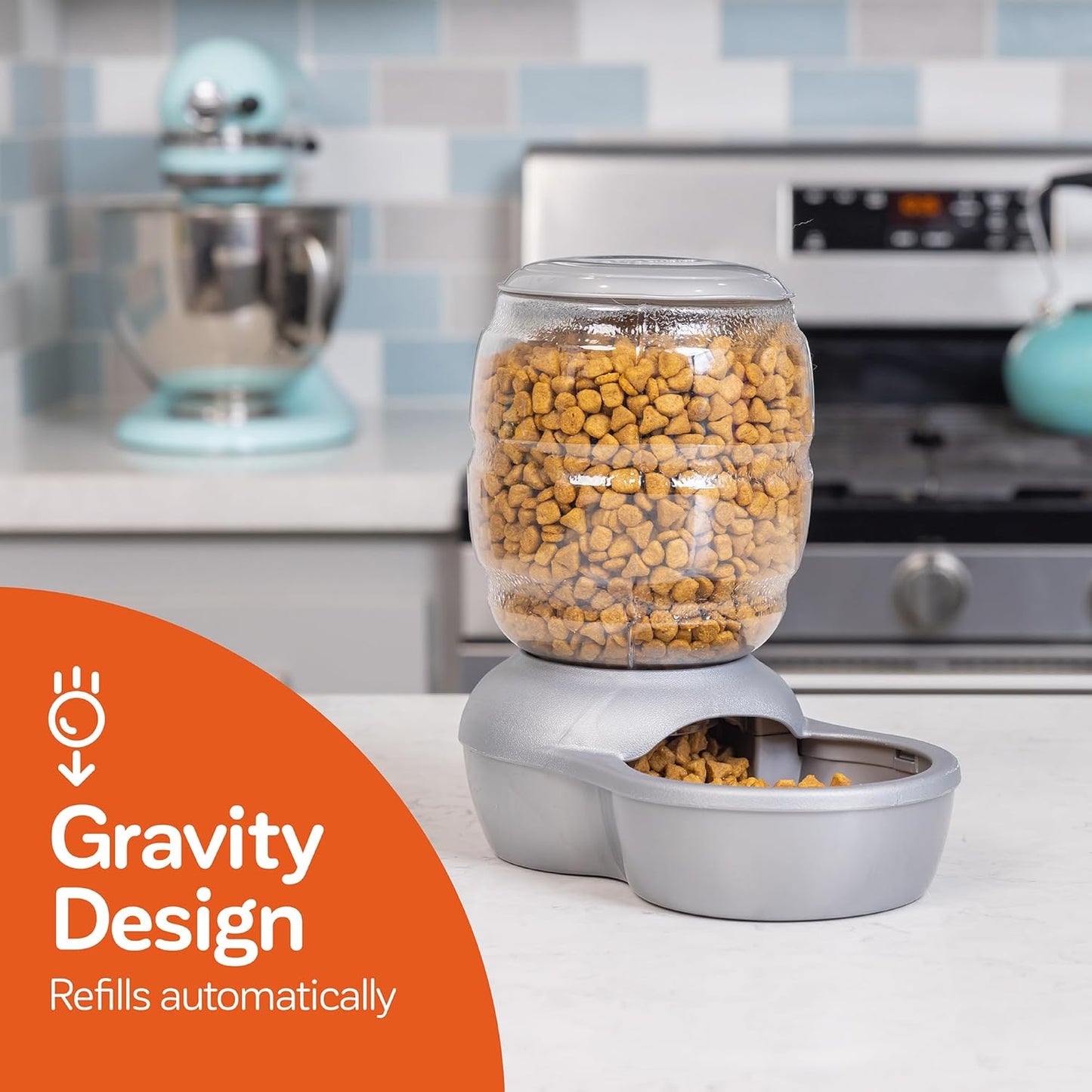 Petmate Replendish Feeder with Automatic Cat and Dog Feeder, 5 LB, Pearl Silver Grey, Made in USA (Pack of 2)