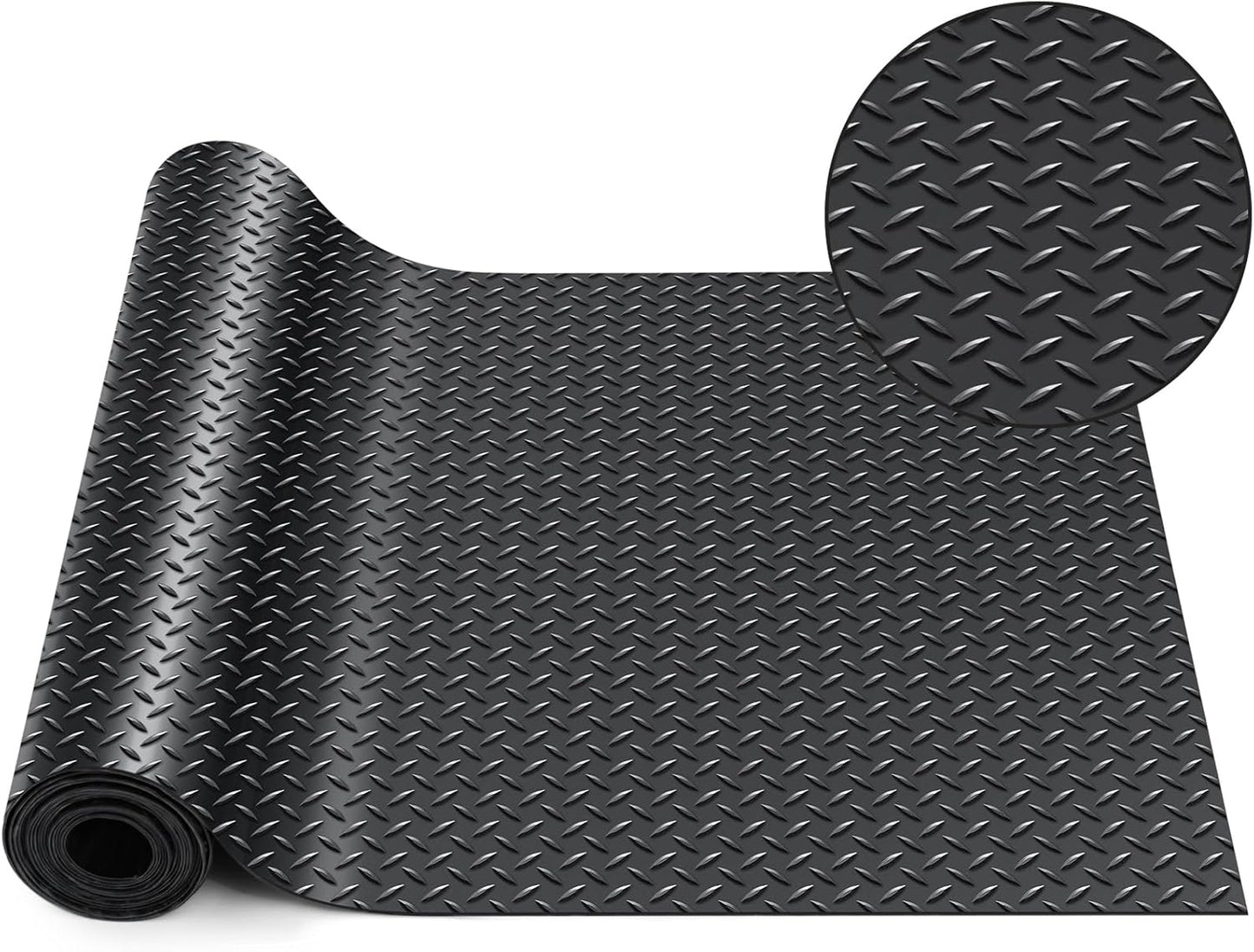Breling 16 in x 10 ft Rubber Diamond Plate Rolls Mats, Heavy Duty Flooring Rug for Trailers Garage, PVC Water/Stain Outside Stall Resistant Parking Rv Tool(Black)