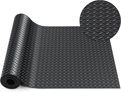 Breling 16 in x 10 ft Rubber Diamond Plate Rolls Mats, Heavy Duty Flooring Rug for Trailers Garage, PVC Water/Stain Outside Stall Resistant Parking Rv Tool(Black)