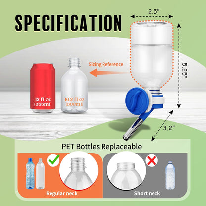 Choco Nose Patented No-Drip Water Bottle/Feeder for Guinea Pigs/Hamsters/Bunnies/Ferrets/Other Small Pets, Critters and Animals - for Cages, Crates or Wall Mount. 10.2oz. Nozzle 10mm, Blue (C128)