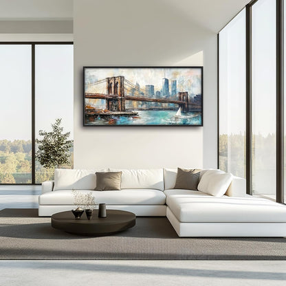 Extra Large Framed Brooklyn Bridge Wall Art,New York City Wall Decor,Abstract Skyline Cityscape Pictures for Living Room,Canvas Print Painting Modern Artwork Bedroom Office Bathroom 60L x30W