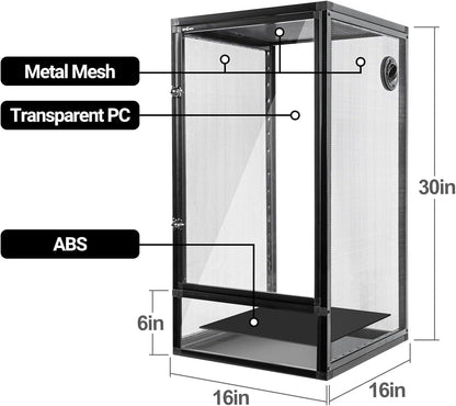 REPTI ZOO 16" x 16" x 30" Front Opening Chameleon Cage with 3-Sided Metal Mesh, 33 Gallon Screen Vertical Terrarium with Background Sticker, Tall Enclosure for Chameleon, Tree Frog, Arboreal Reptiles
