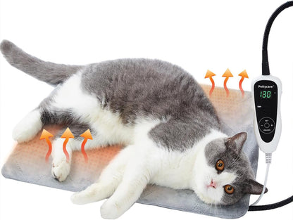 pettycare Pet Heating Pad for Dog Cat, Electric Heating with Steel-Wrapped Cord, 25-Level Timer & 11-Level Temperature Indoor Warming Pads Easy Clean for Puppy Cat Dog S 17.4x14inch